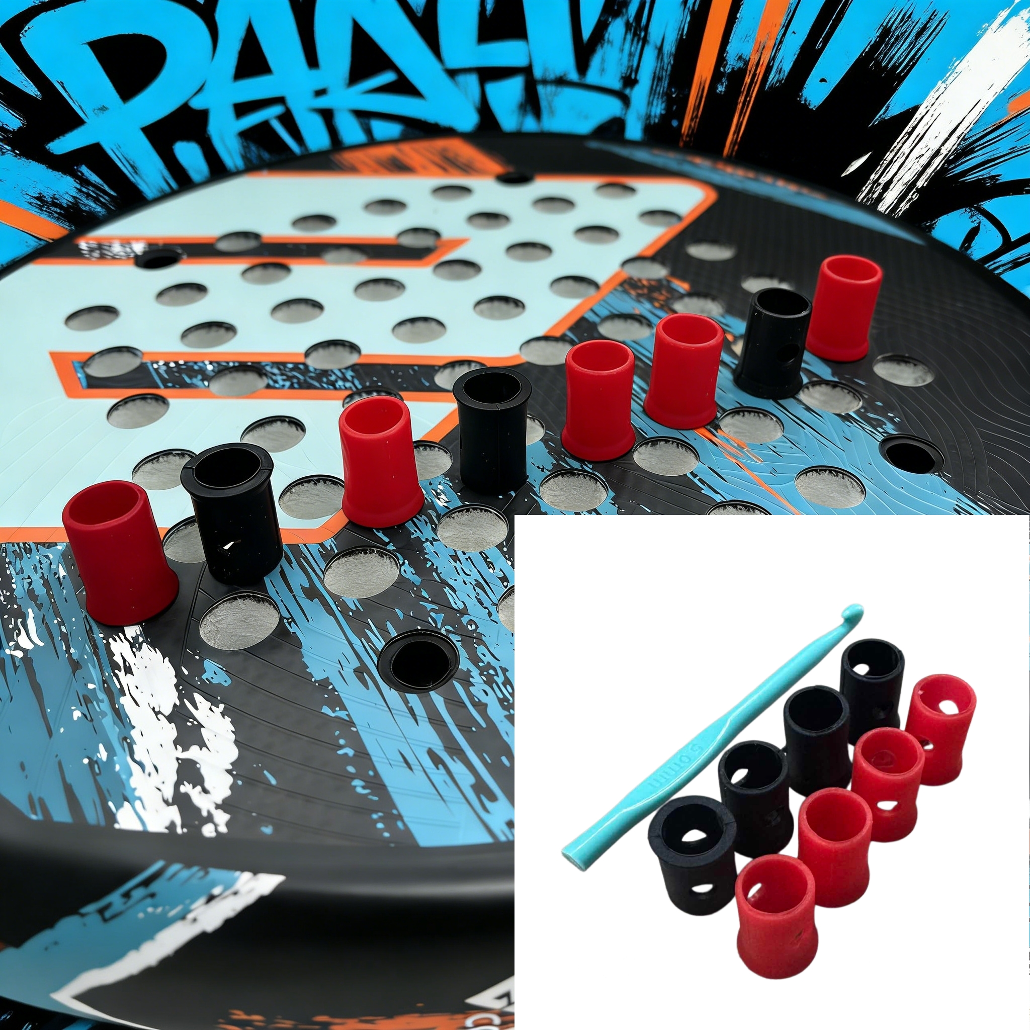 Racket Vibration Dampener - 8 adet siyah kırmızı tenis raketi